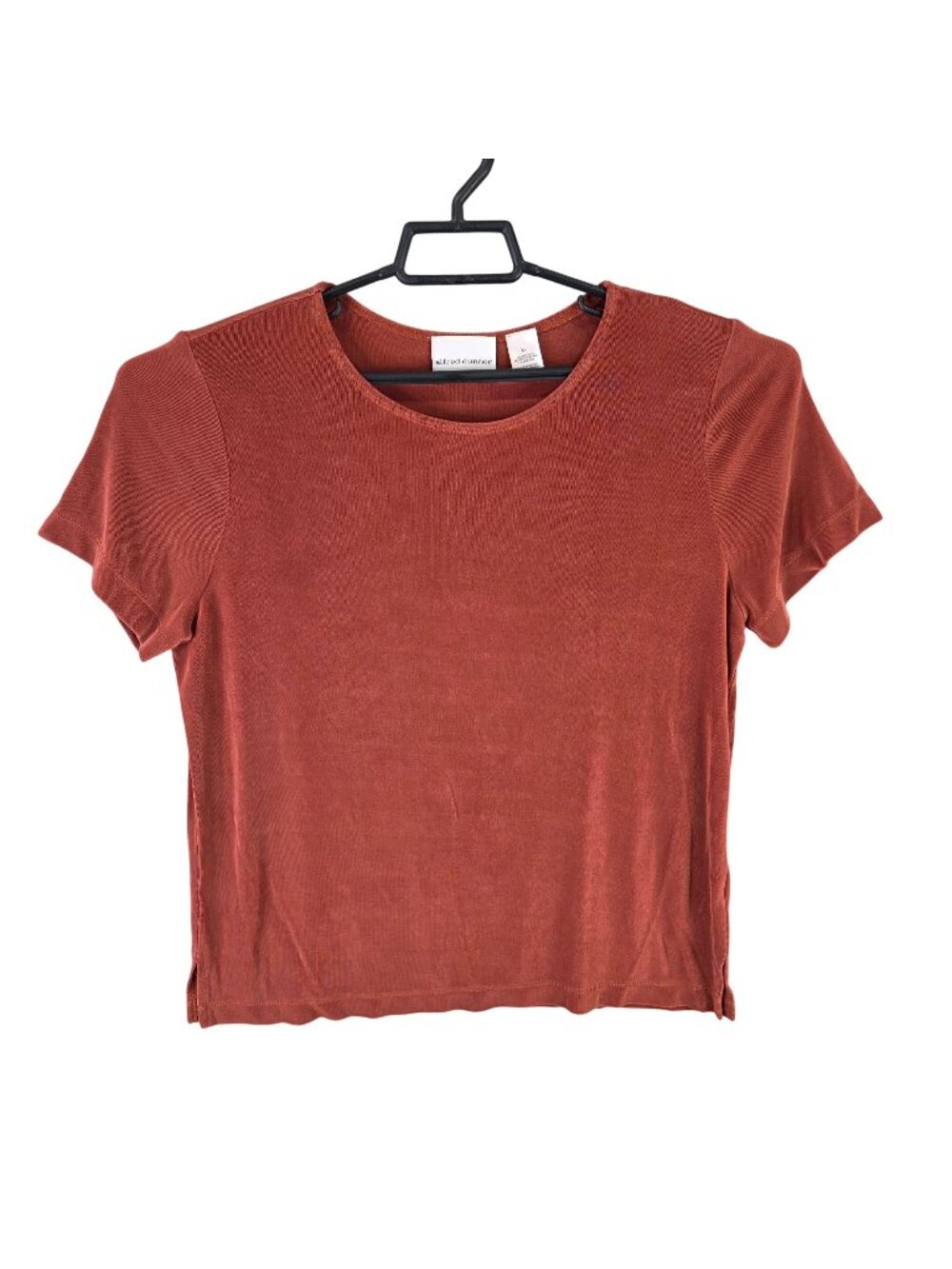 Womens Alfred Dunner Rust Red Ribbed Slinky Top Short Sleeve Acetate Stretch XL